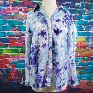 Coldwater Creek Floral Blouse Button Down Size 16